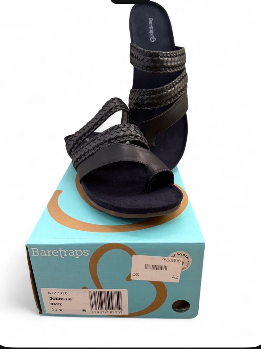 NWT Women’s Baretraps Jonelle Navy Braided Slide Sandal Size 11W